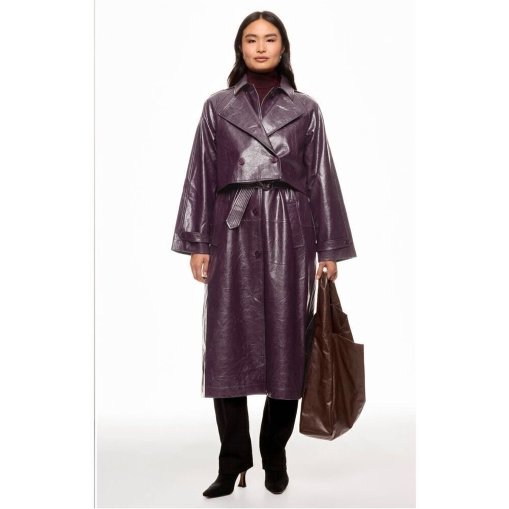 Rosetta Getty x RTR Layered Faux Leather Trench Coat, Size: L